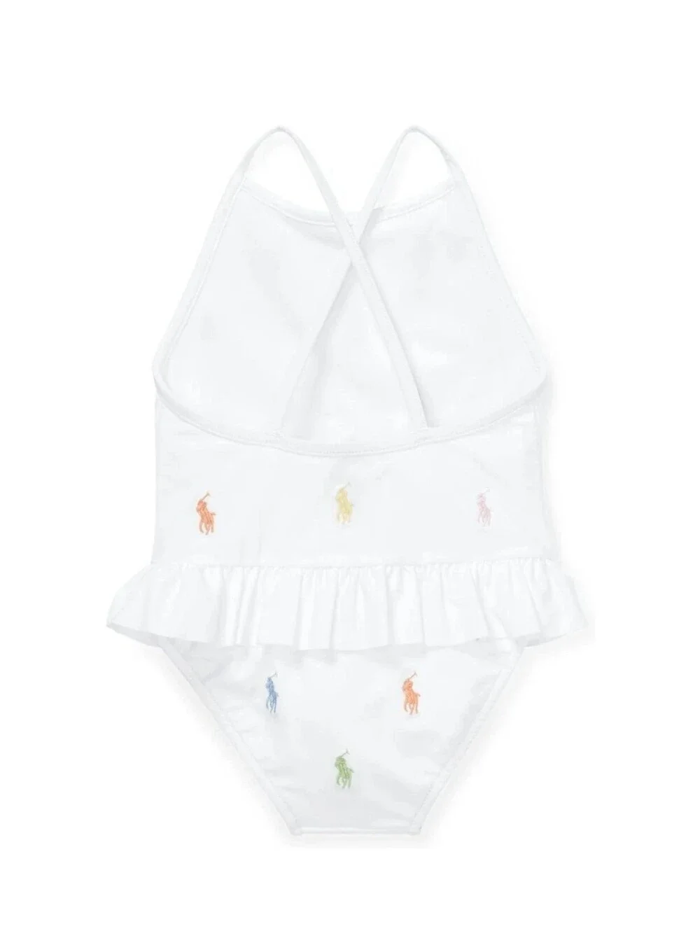 Polo Ralph Lauren NWT White One-Piece Girls Swimsuit with Multicolor Pony Logo.